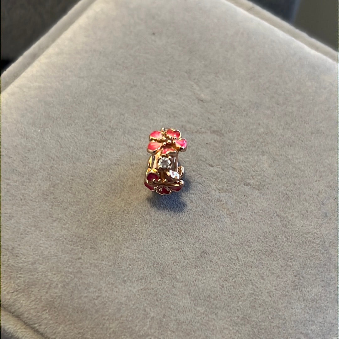 Genuine Pandora Rose Gold Pink Pave Pansy Flower Clip Single