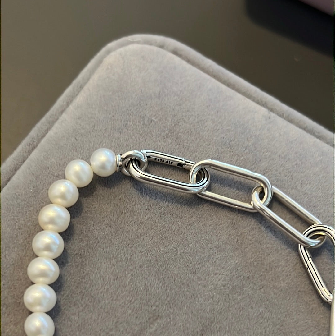 Genuine Pandora Me Treated Freshwater Cultured Pearl & Link Chain Bracelet 20cm