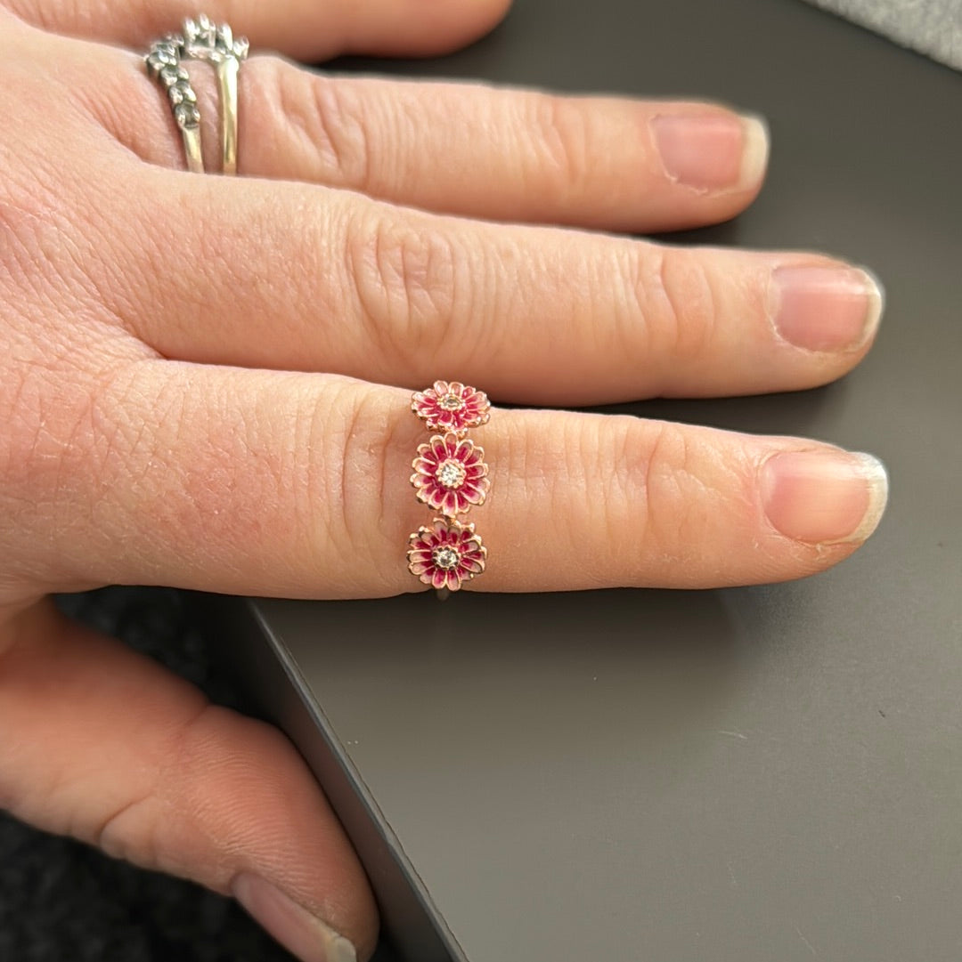 Genuine Pandora Rose Gold Pave Pink Trio Daisy Ring Size 56