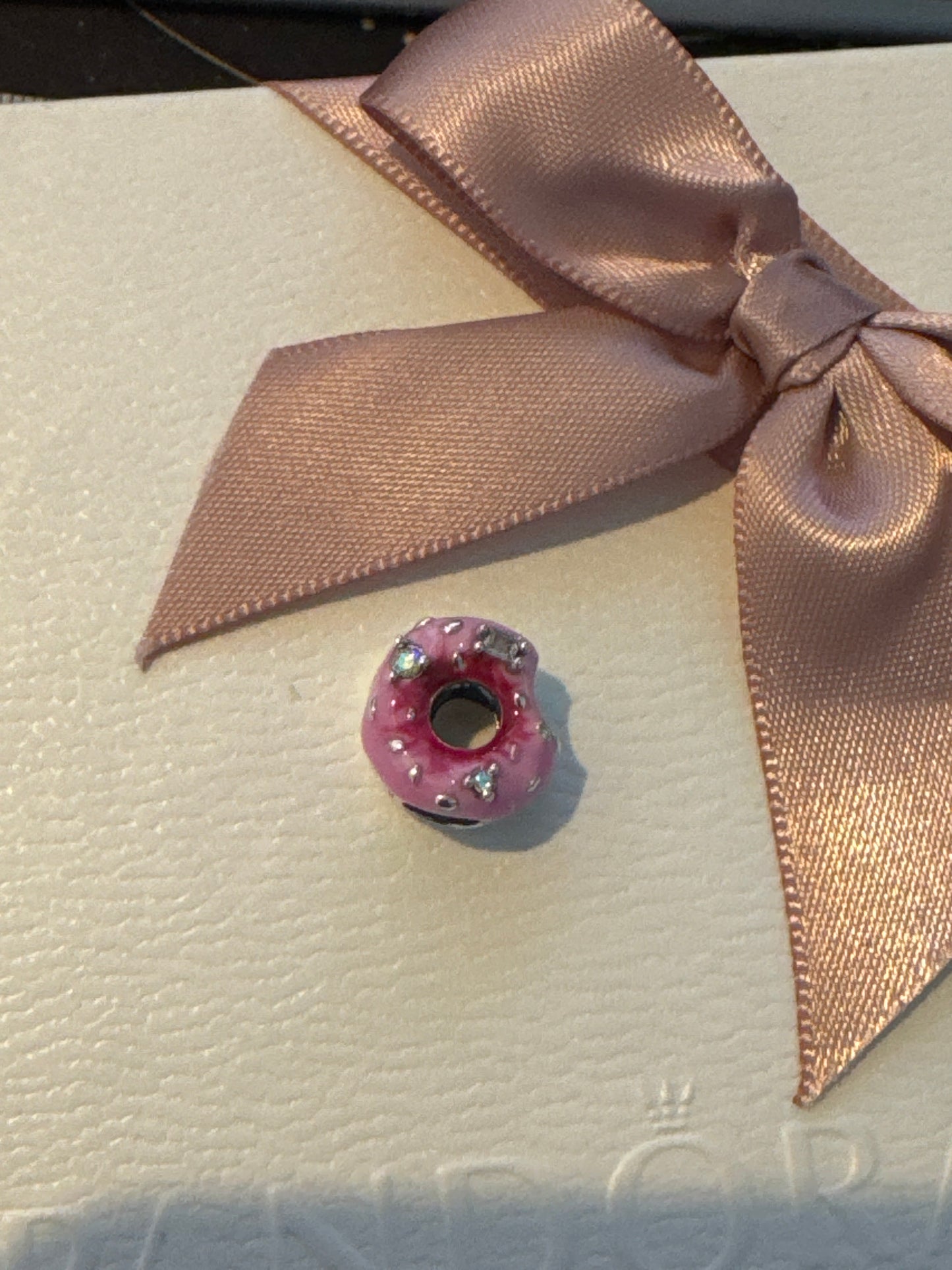 Genuine Pandora Enamel Pink Sprinkled Doughnut Pave Charm