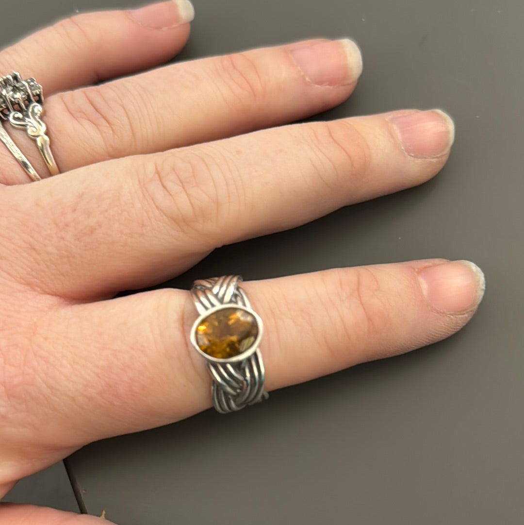 Genuine Pandora Tied Together Ring with Amber Whiskey Quartz 58