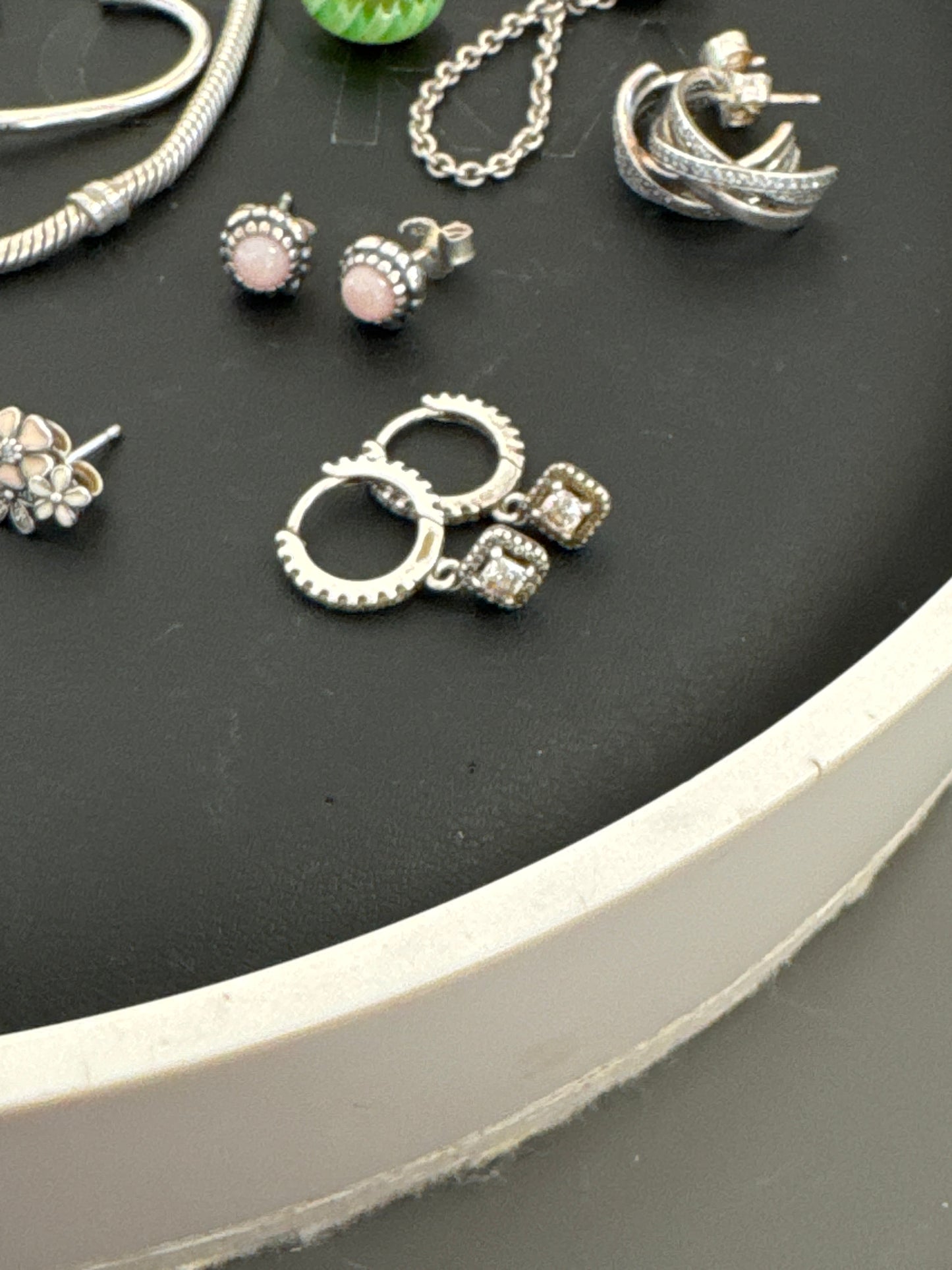 Genuine Pandora Beautiful Clear Diamond Pave Dangle Hoop Earrings