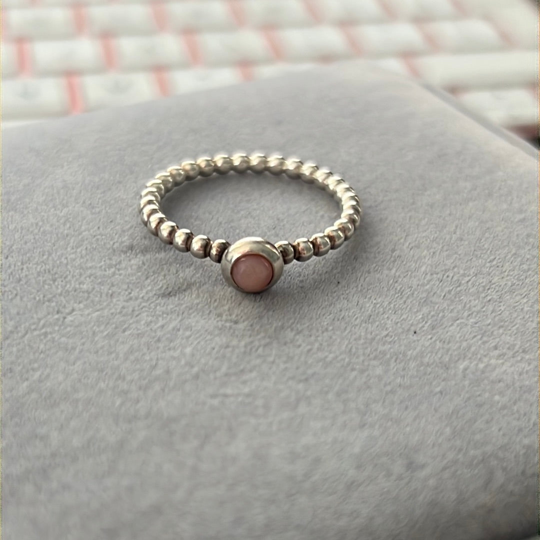 Genuine Pandora Pink Cabochon Rare HTF Beaded Ring 60