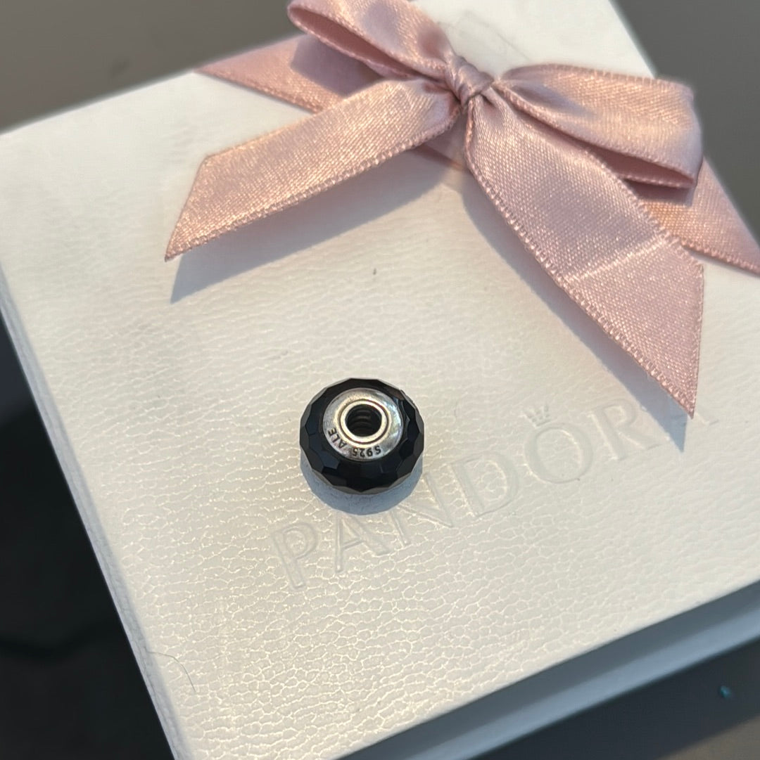 Genuine Pandora Black Faceted Las Vegas Murano Rare Charm