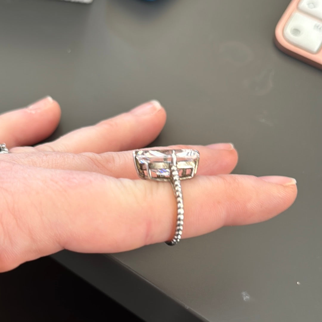Sterling Silver Huge Rectangle CZ Ring Size 52