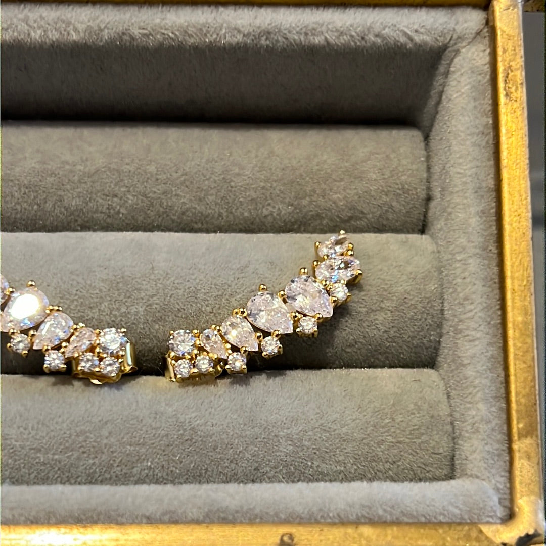 Brand New Sterling Silver Gold Plated Pave Cz Clear Large Creeper Stud Earrings