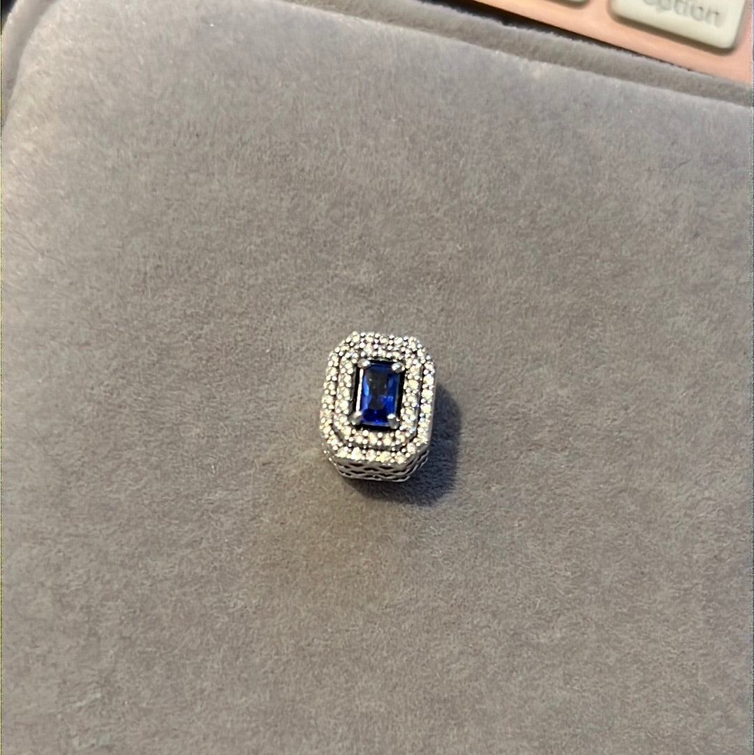 Genuine Pandora Pave Blue and Clear Rectangle Charm