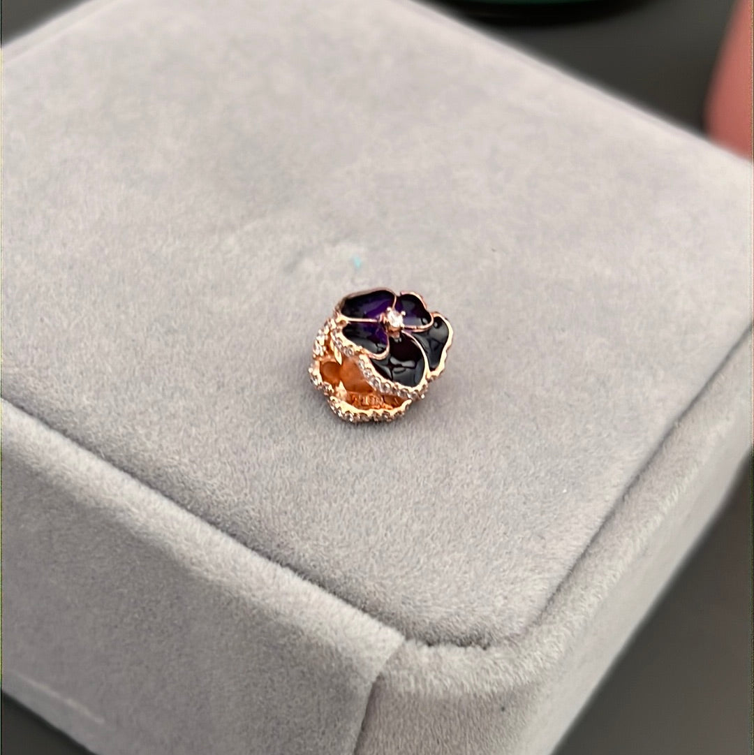 Genuine Pandora Rose Gold Pave Purple Pansy Flower Charm