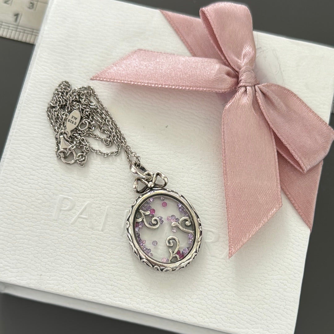 Genuine Pandora Regal Locket of Dazzle Locket Necklace 50cm Chain HTF