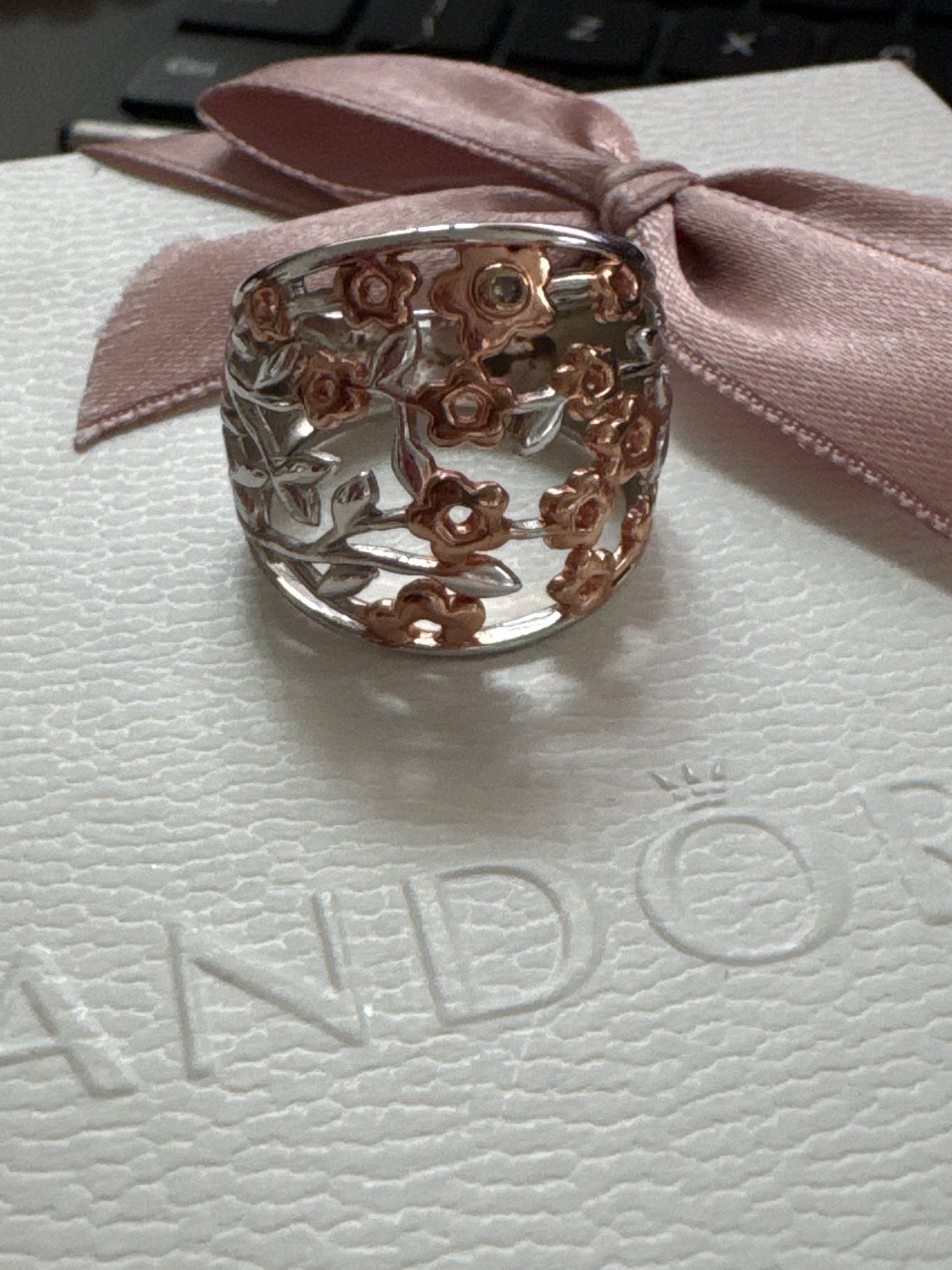 Sterling Silver HDIA Hot Diamond Rose Gold Flower Ring