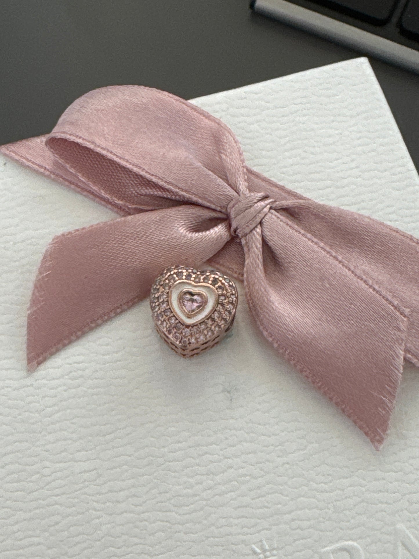 Genuine Pandora Rose Gold Pave Heart Enamel Charm