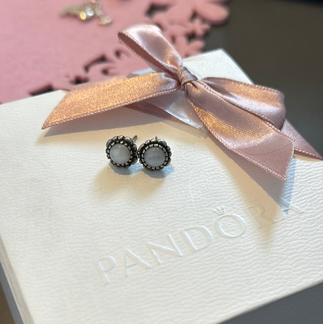Sterling Silver Light Grey Birthstone Earrings Studs