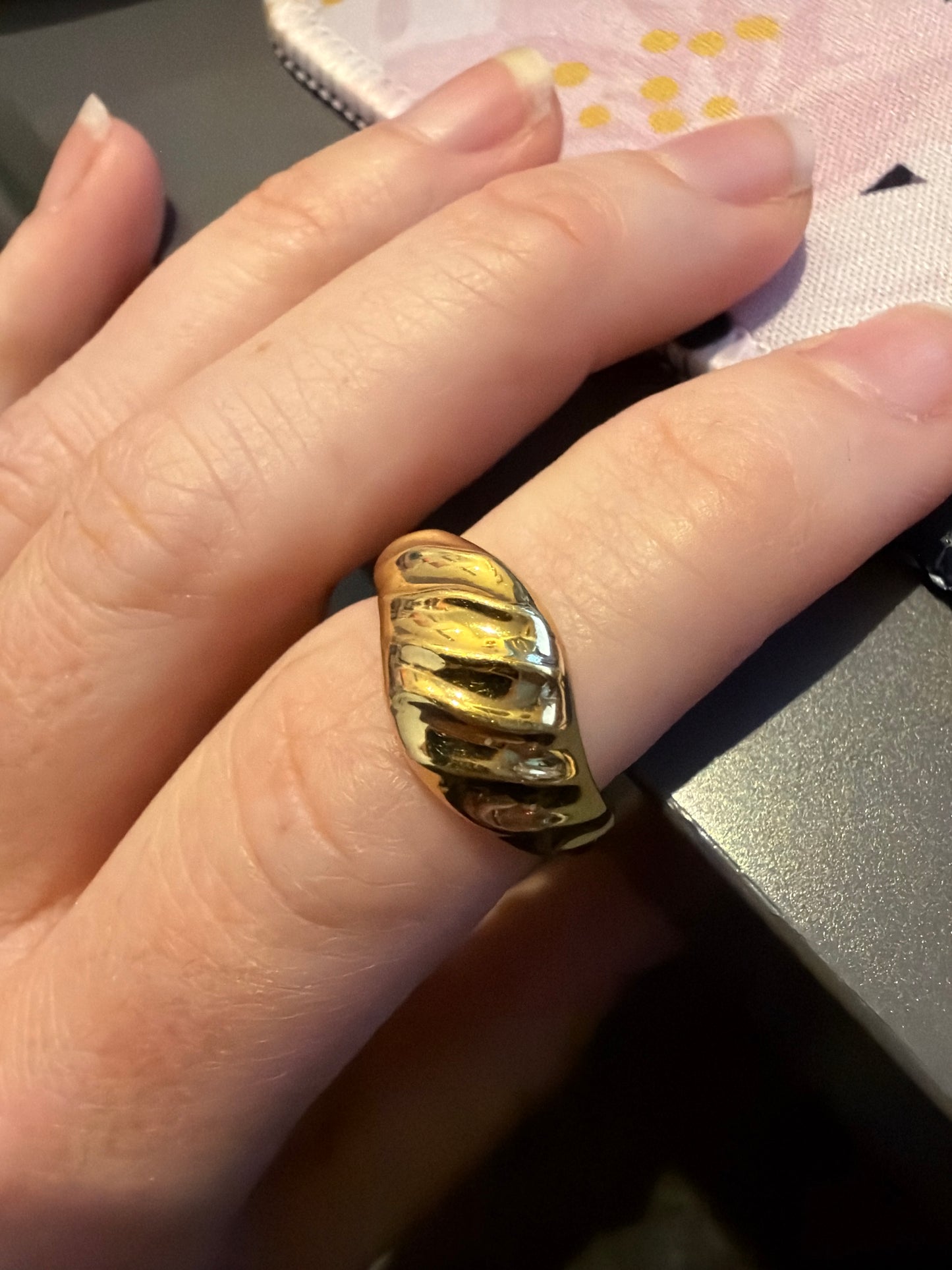 Genuine Pandora Shine Gold Rippled Statement Ring 54