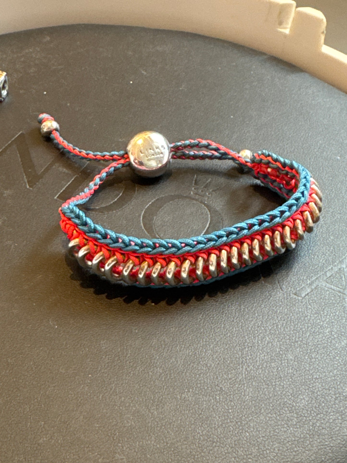 Genuine Links of London Woven Braided Friendship O Link Bracelet Blue and Red