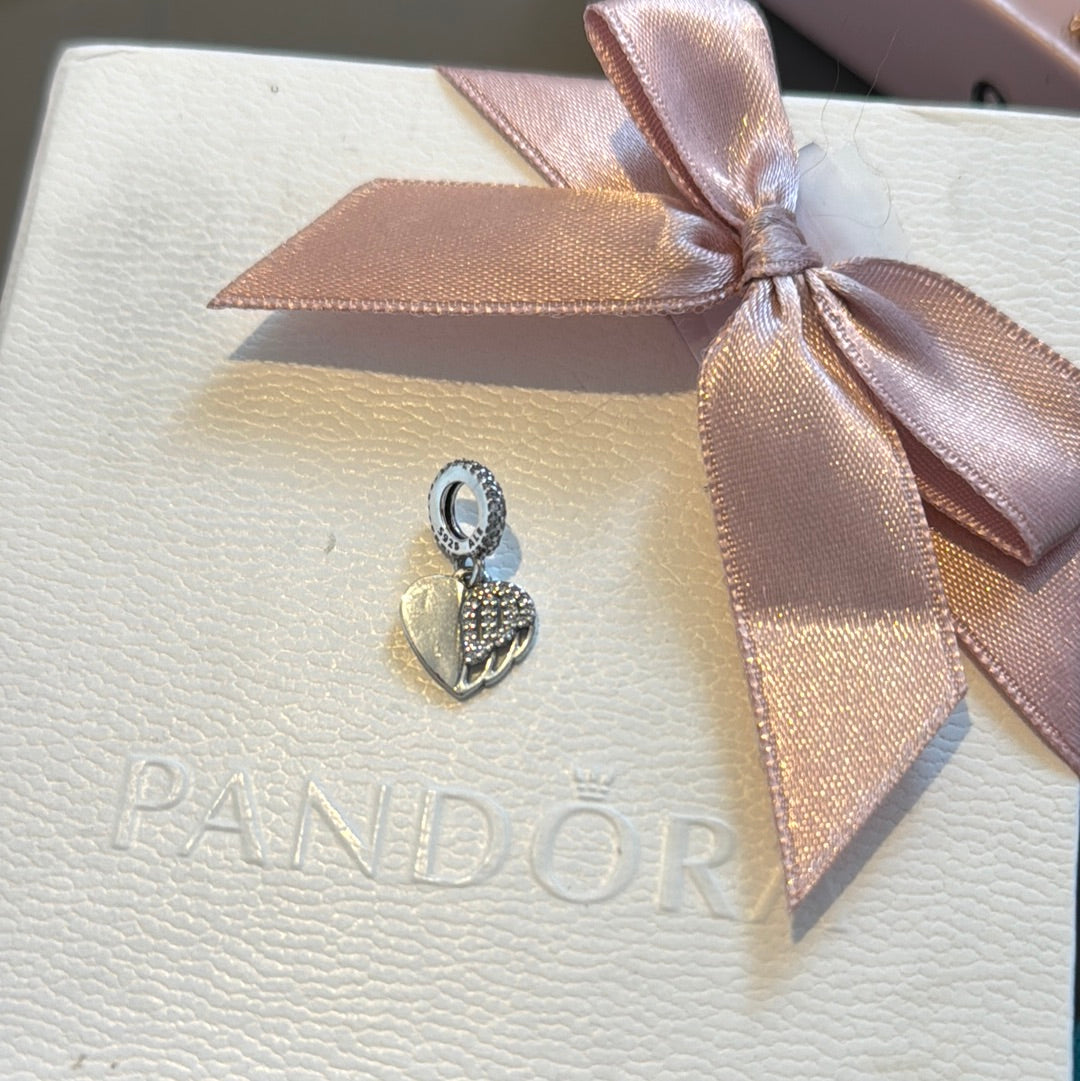 Genuine Pandora Pave Angel Wing Dangle Charm - You left my world but never my heart