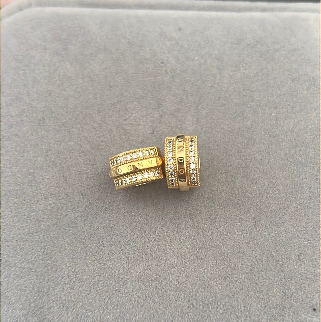 Genuine Pandora Shine Gold Pave Lines and Logo Clips x2