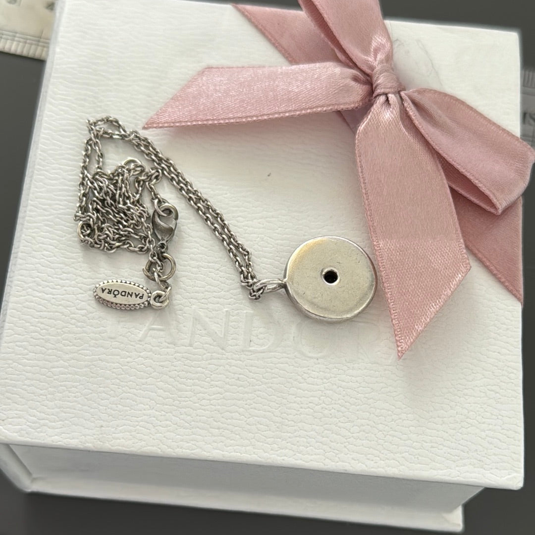 Genuine Pandora RARE HTF Enamel Ivory & Black Stone Necklace 40cm Chain