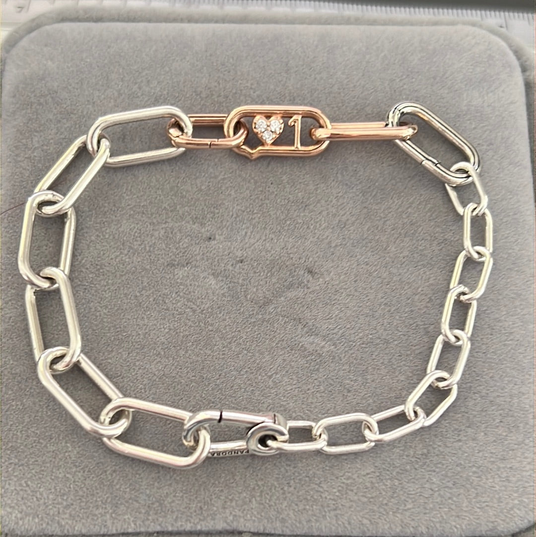 Genuine Pandora Me Essence Silver and Rose Gold New Style Link Chain Bracelet Size 19cm