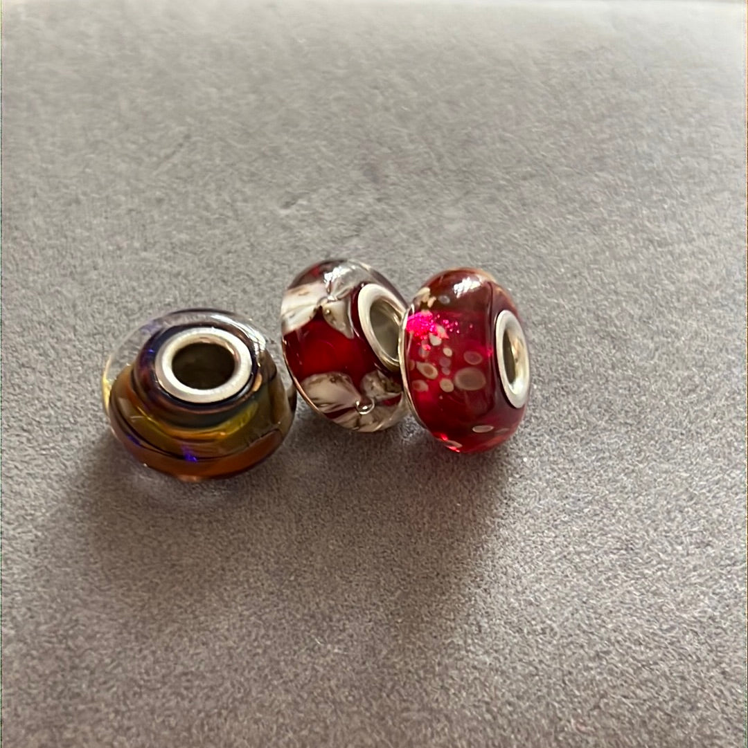 Genuine Chamilia Bundle of Murano Charms x3 Red FLower, Pink, Gold