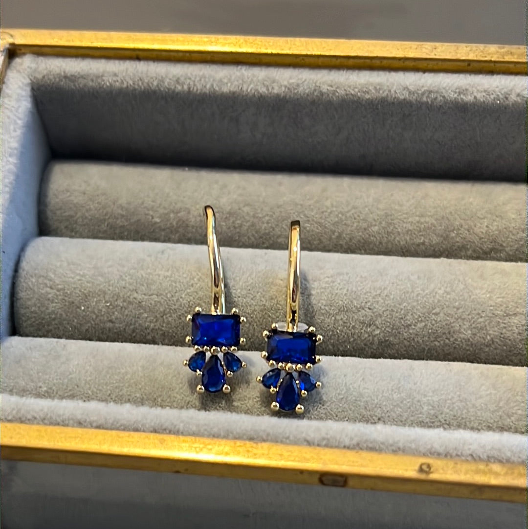 Brand New Gold Plated Dangle Earrings Blue Snowflake CZ