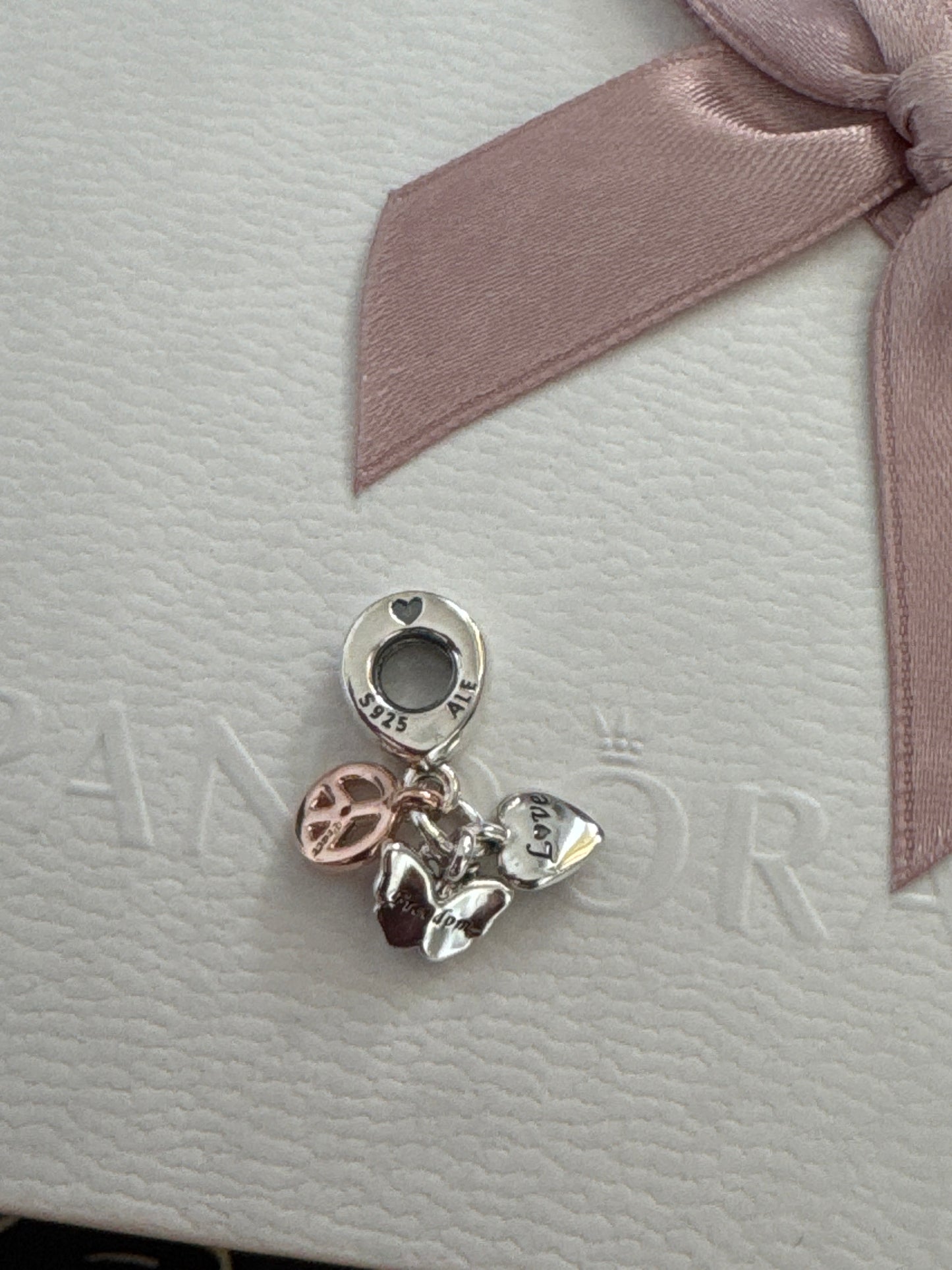 Genuine Pandora Triple Tri Tone Peace Butterfly Rainbow Dangle Charm