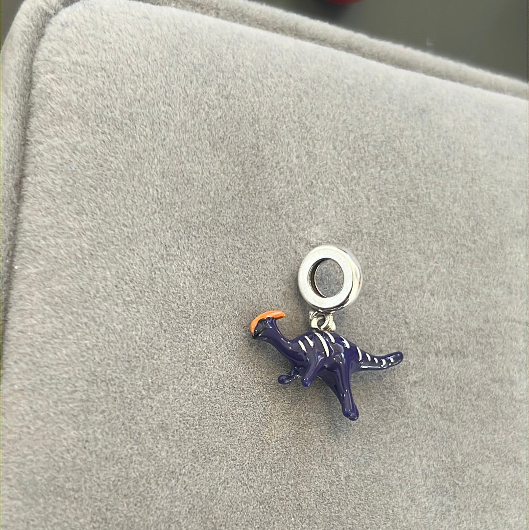 Sterling Silver Enamel Purple Dinosaur Velociraptor Dangle Charm