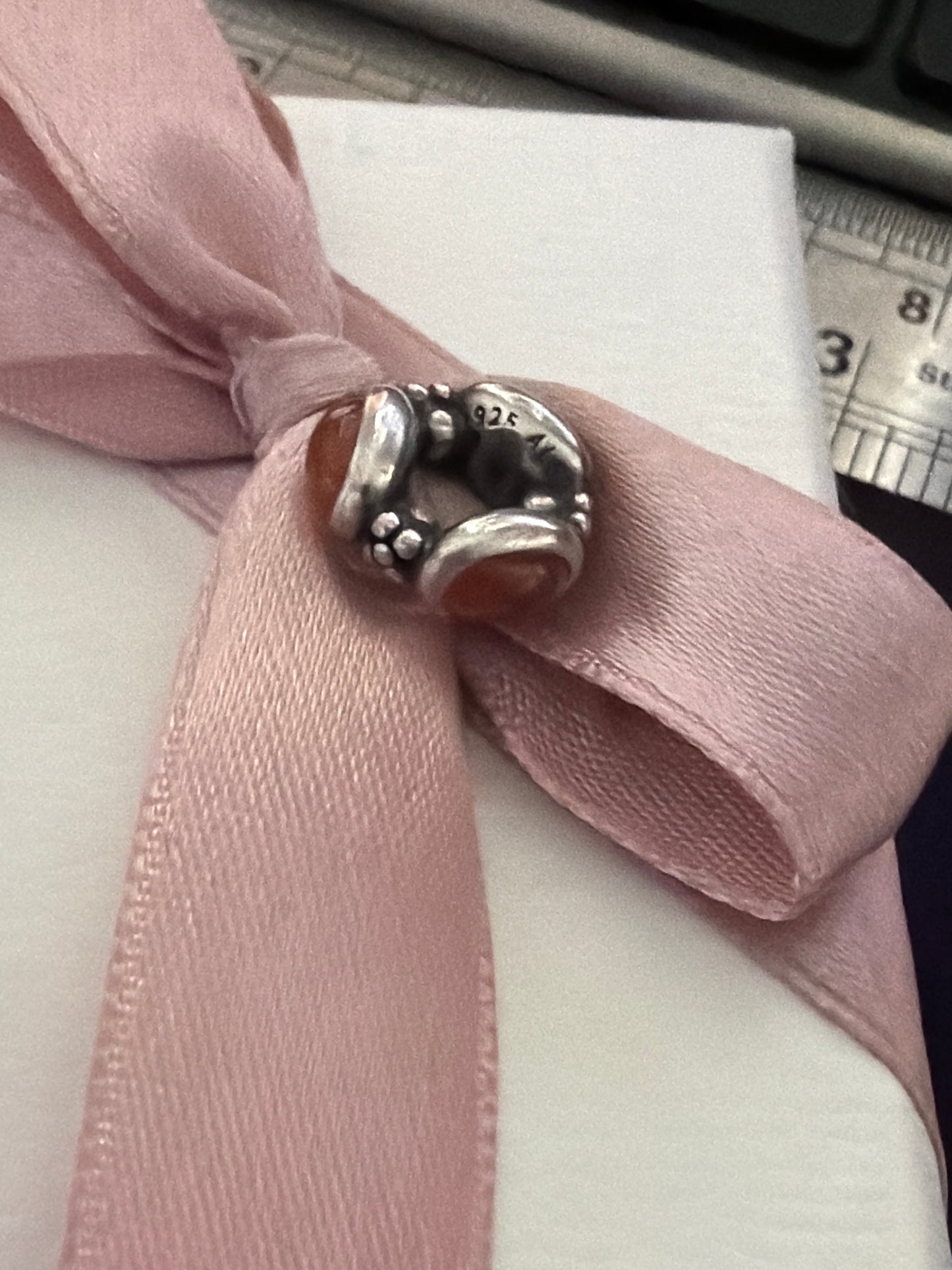 Genuine Pandora Orange Carnelian Triple Rare HTF Spacer Cabochon