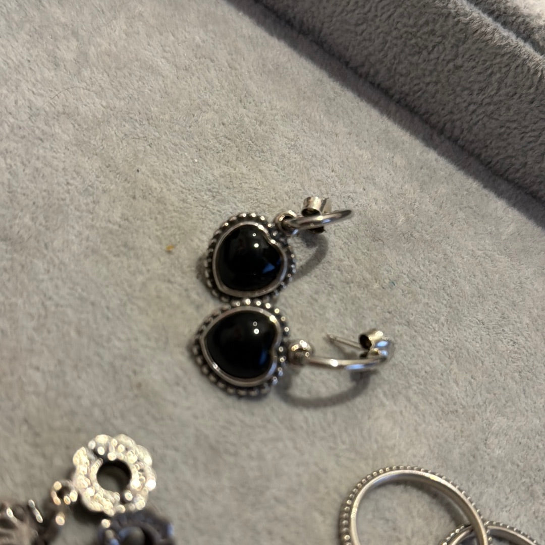 Genuine Pandora Very Rare and Special Black Onyx Stone Mi Amor Compose Earrings