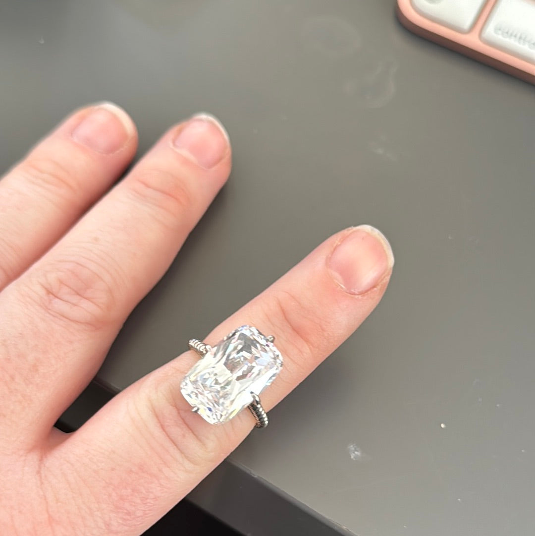 Sterling Silver Huge Rectangle CZ Ring Size 52