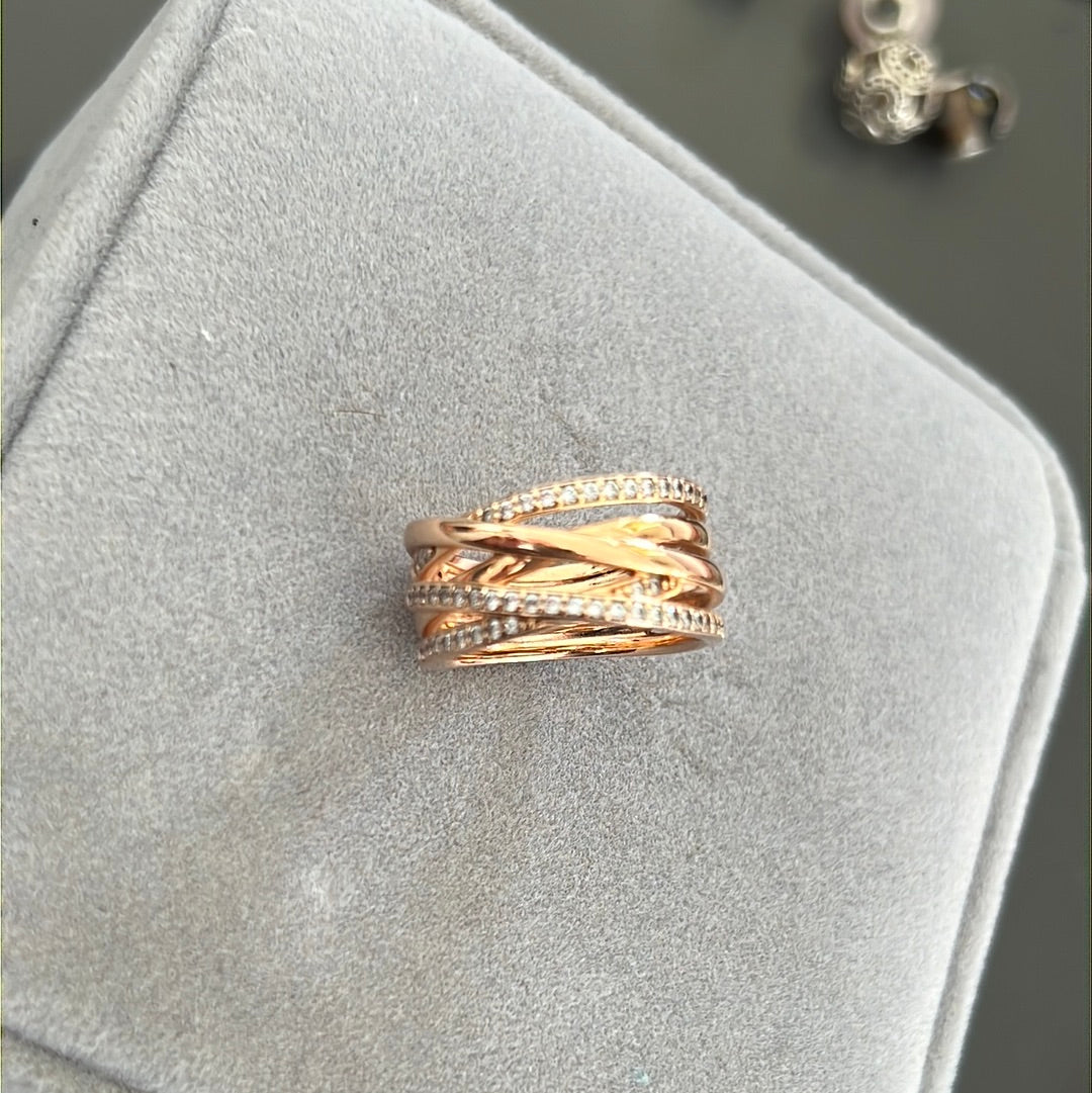 Genuine Pandora Rose Gold Pave Line Clear CZ Stone Ring Size 58