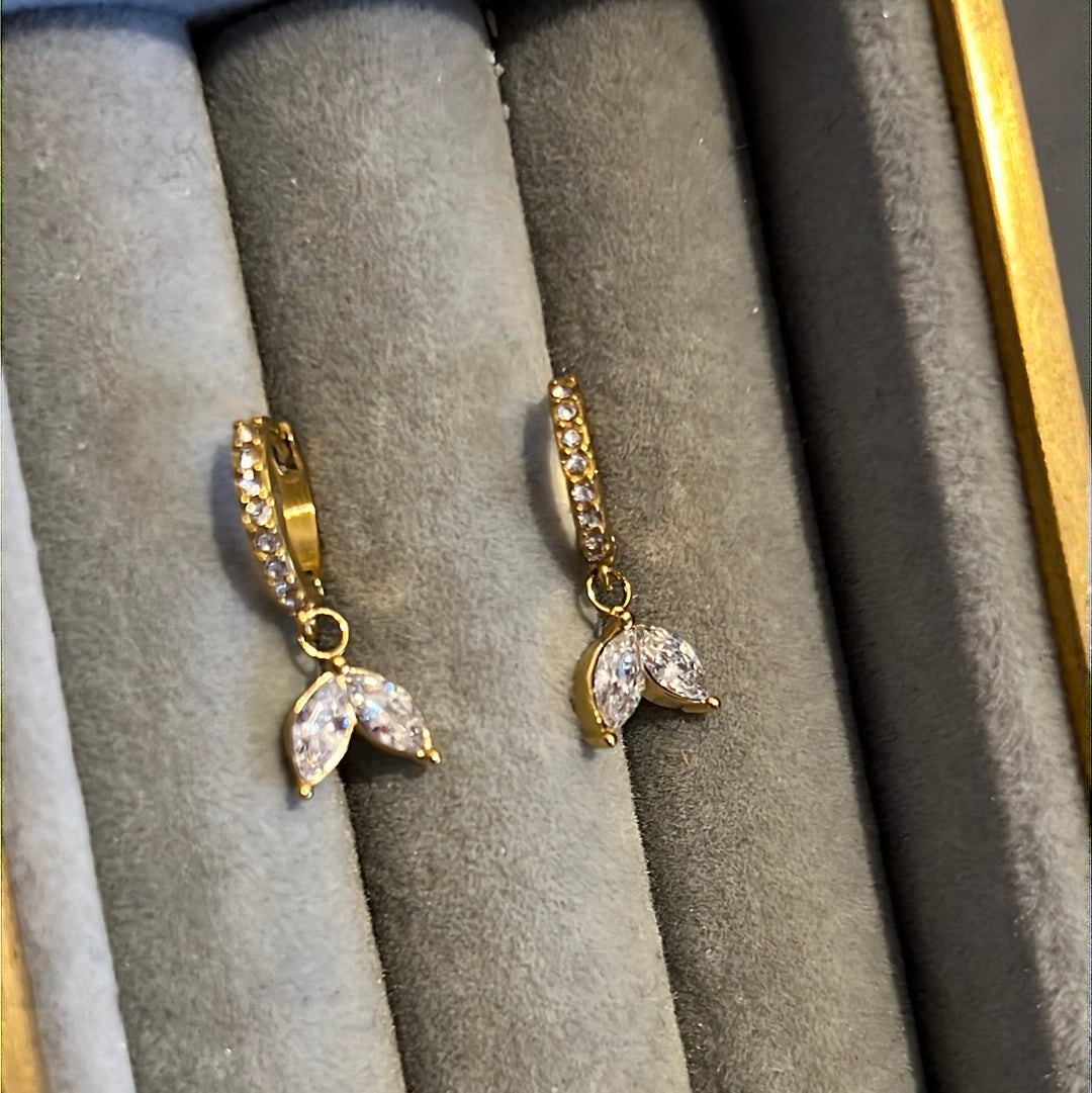 Brand New Gold Plated Pave Mermaid Tail Dangle Hoop Earrings