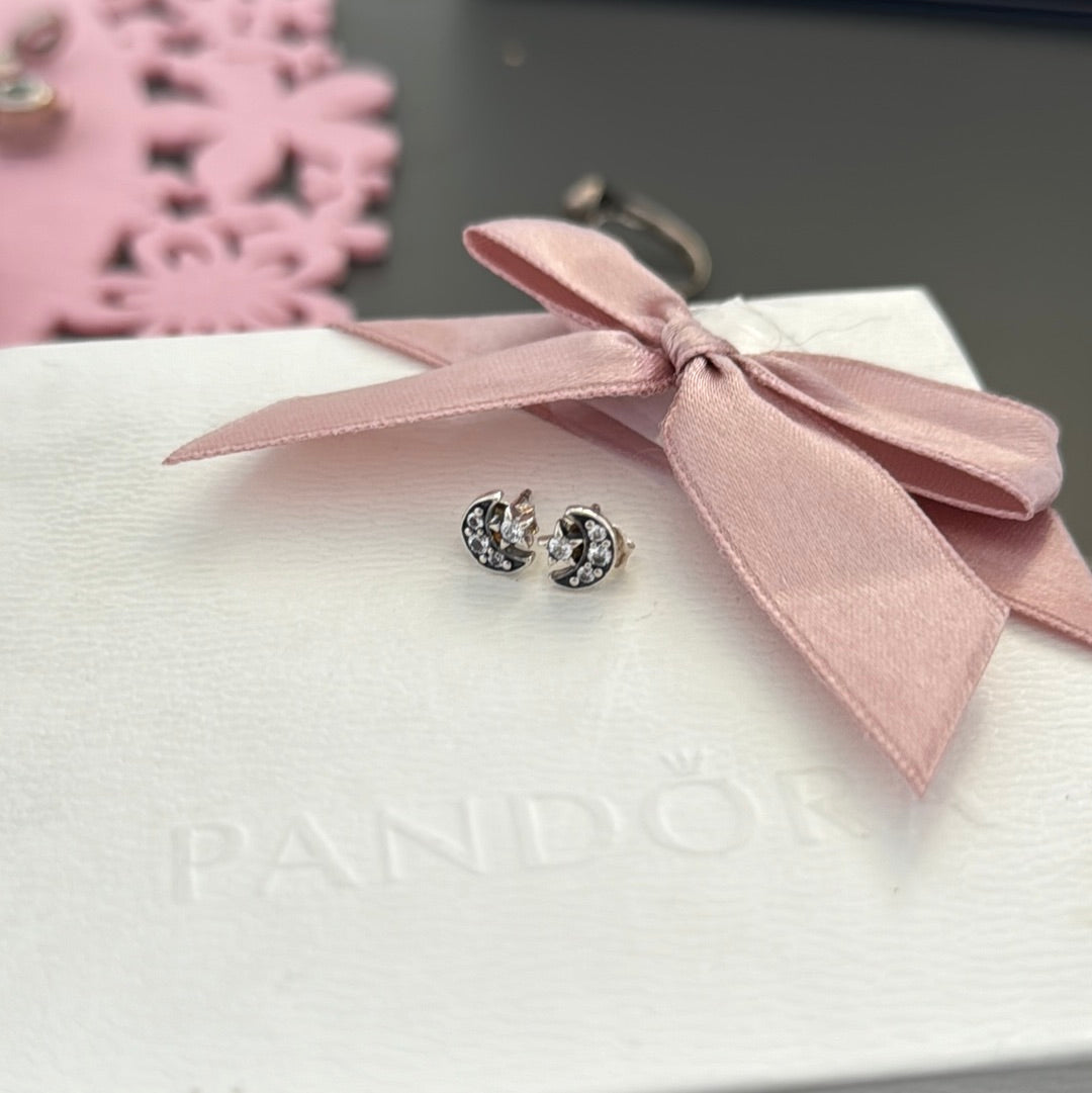 Genuine PandoraSparkling Moon & Star Earrings Studs