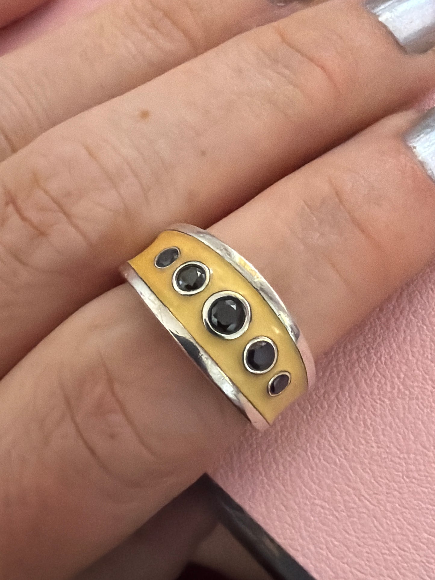 Genuine Pandora Black Spinel and Enamel HTF Ring 53