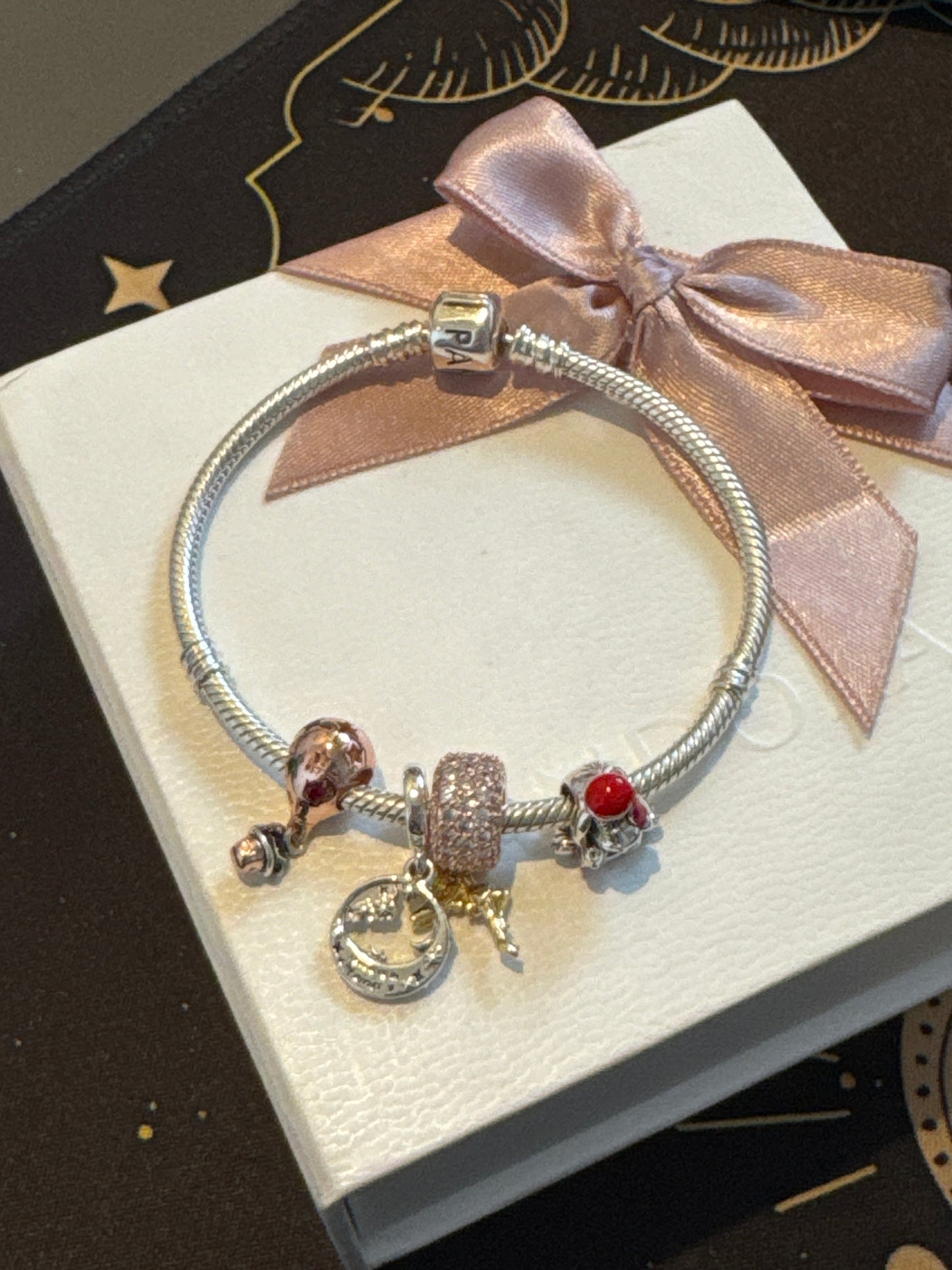 Bundle of Sterling Silver Charms and Bracelet Disney 18cm