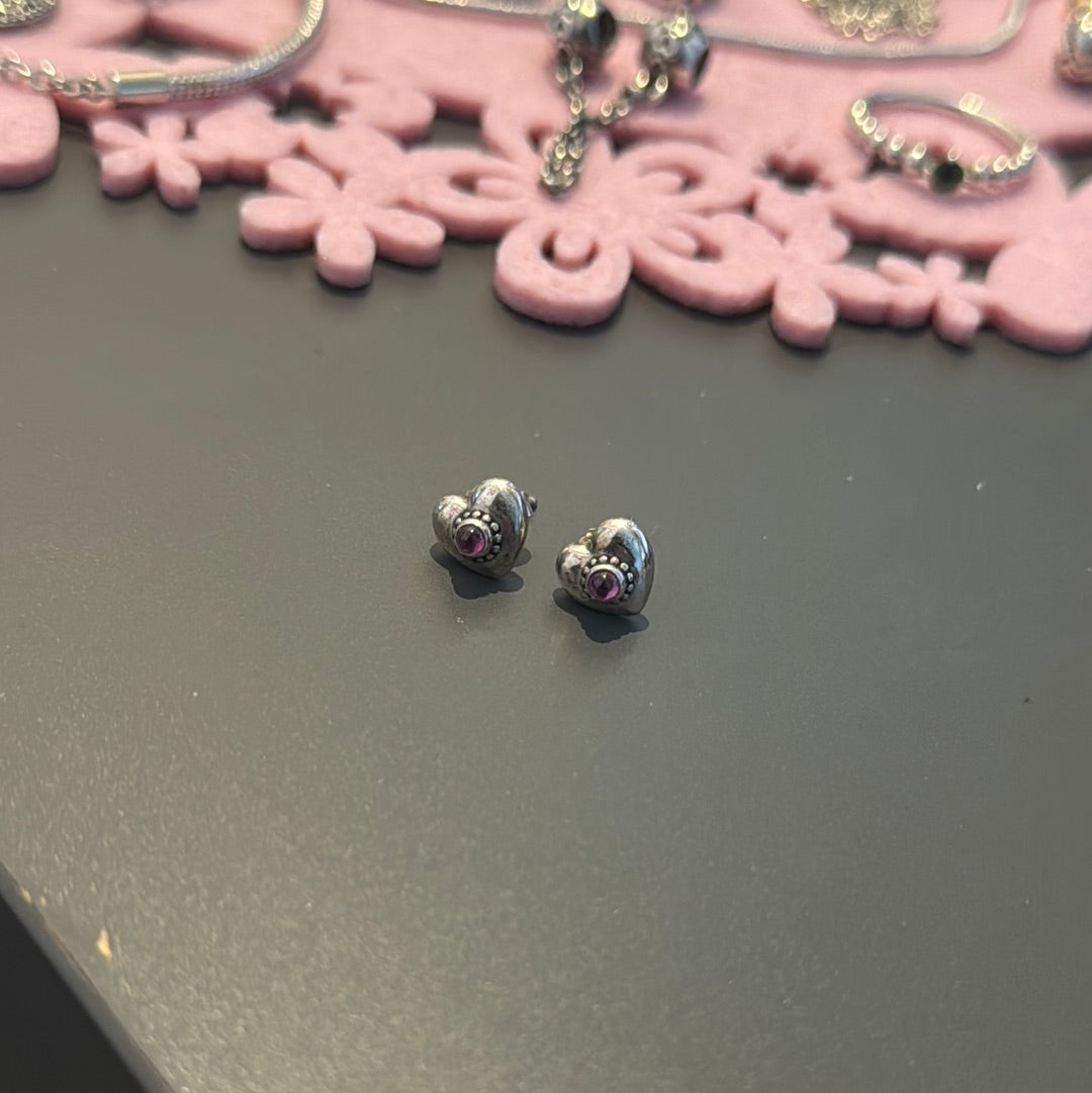 Genuine Pandora Rare Rhodolite Pink Heart Earrings