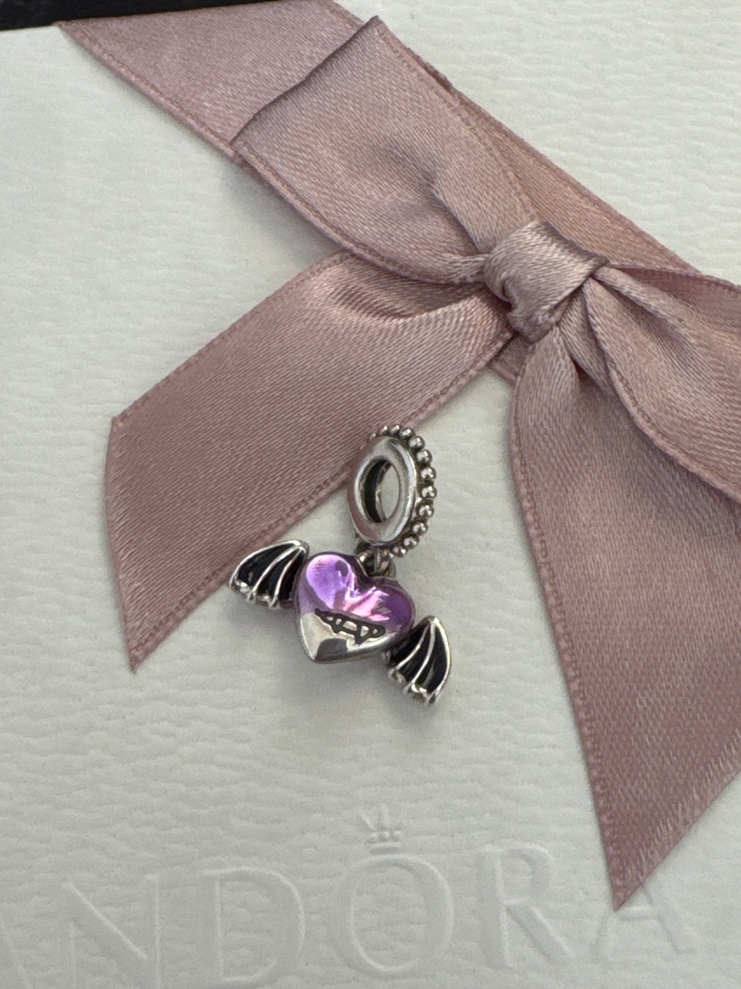 Genuine Pandora Winged Vampire Heart Dangle Purple Charm