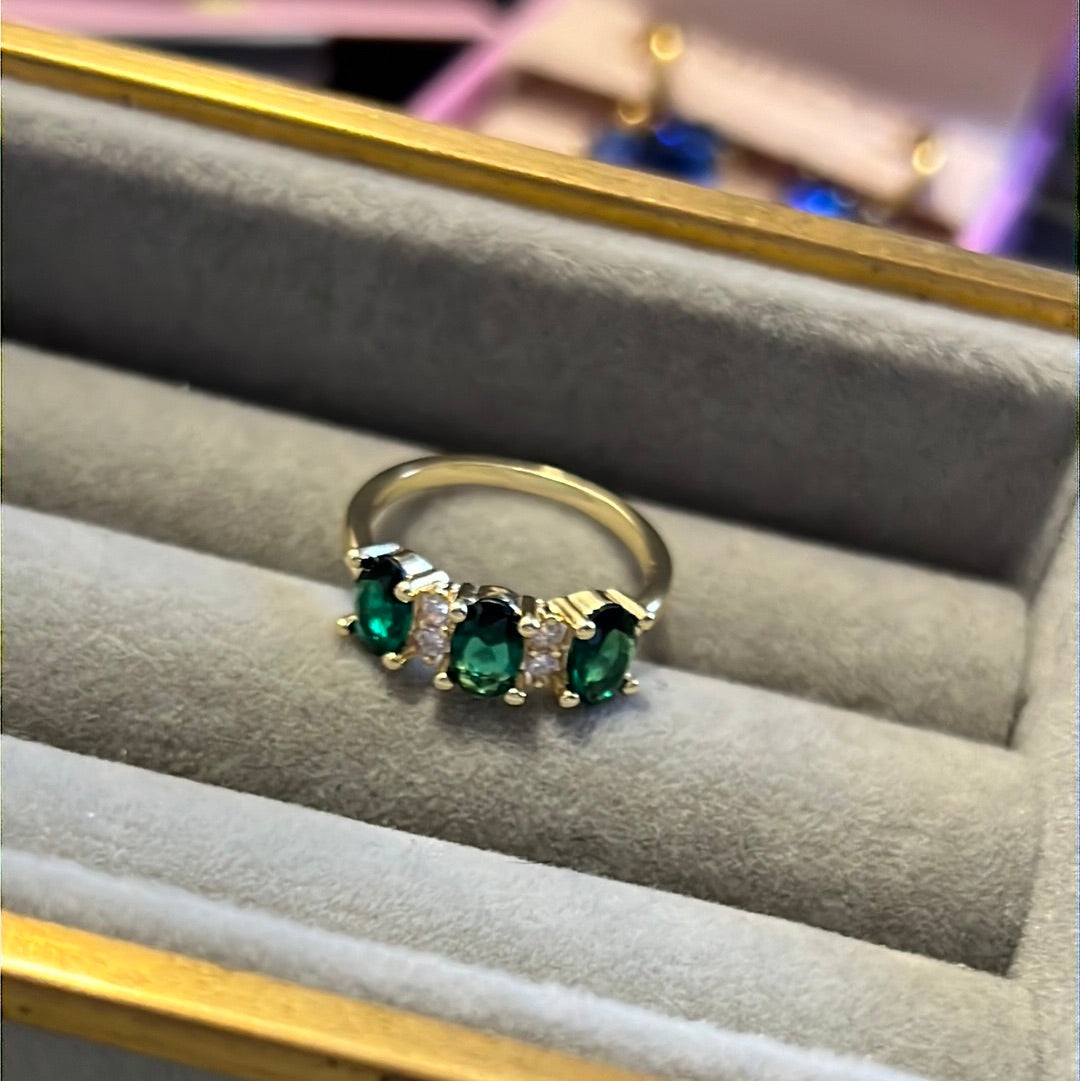 Brand New Gold Plated Pave Dark Green Emerald Oval CZ  Ring 52