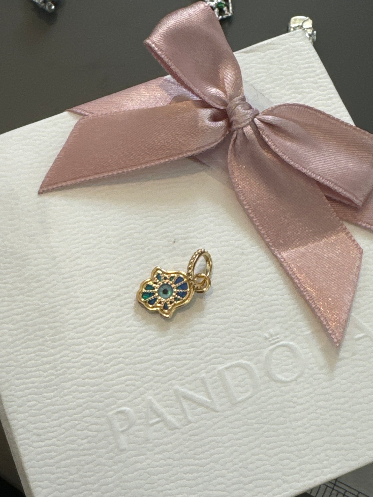 Genuine Pandora Shine Gold Opal Hamsa Hand Protection Charm