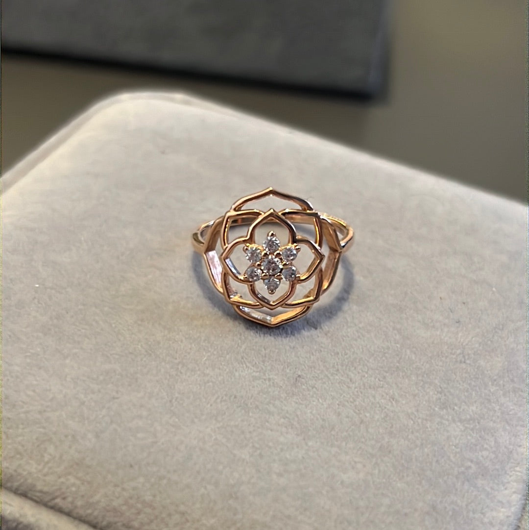 Genuine Pandora Rose Gold Sparkling Rose Flower Open Pave Ring 54
