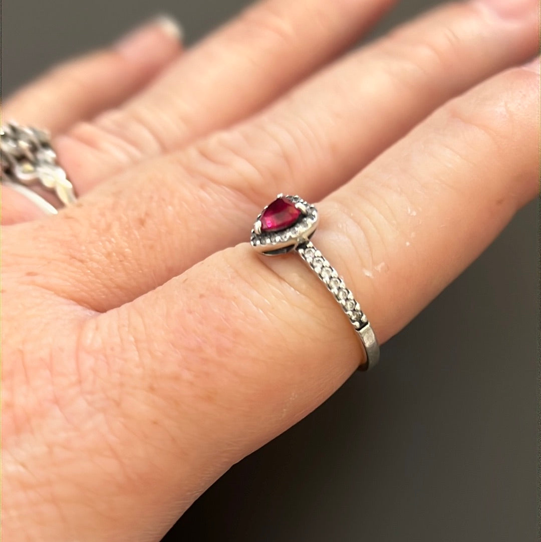 Genuine Pandora Pave Red Heart Stone Ring 50