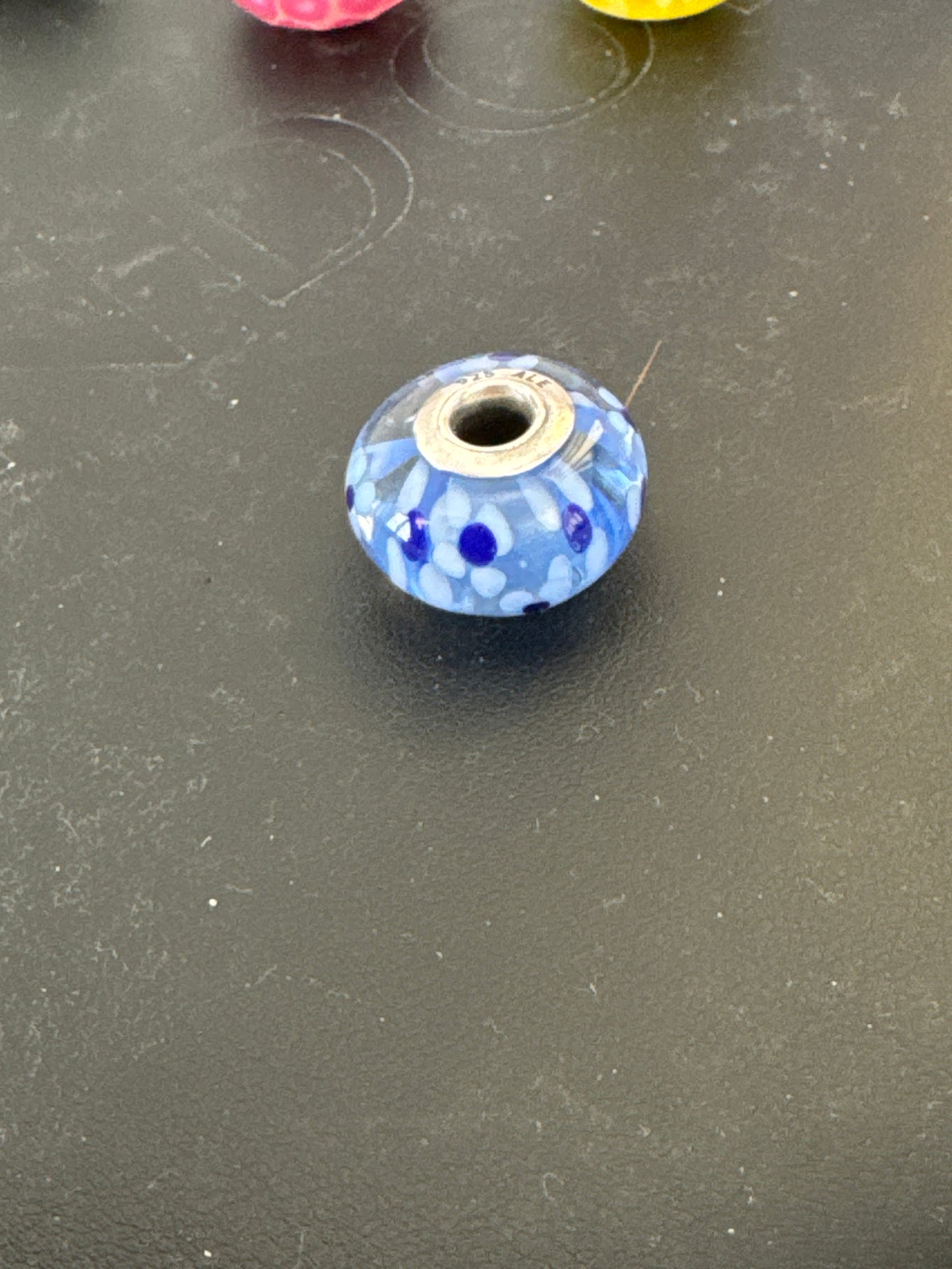 Genuine Pandora Giant XL Murano with Blue Flowers. Large and Heavy and Retired RARE