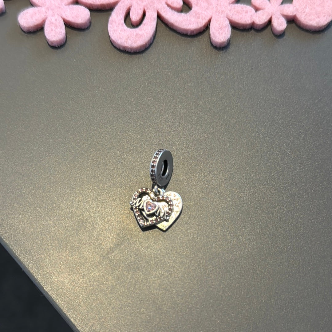 Genuine Pandora Pink Heart Mum Heart Pave Dangle Charm