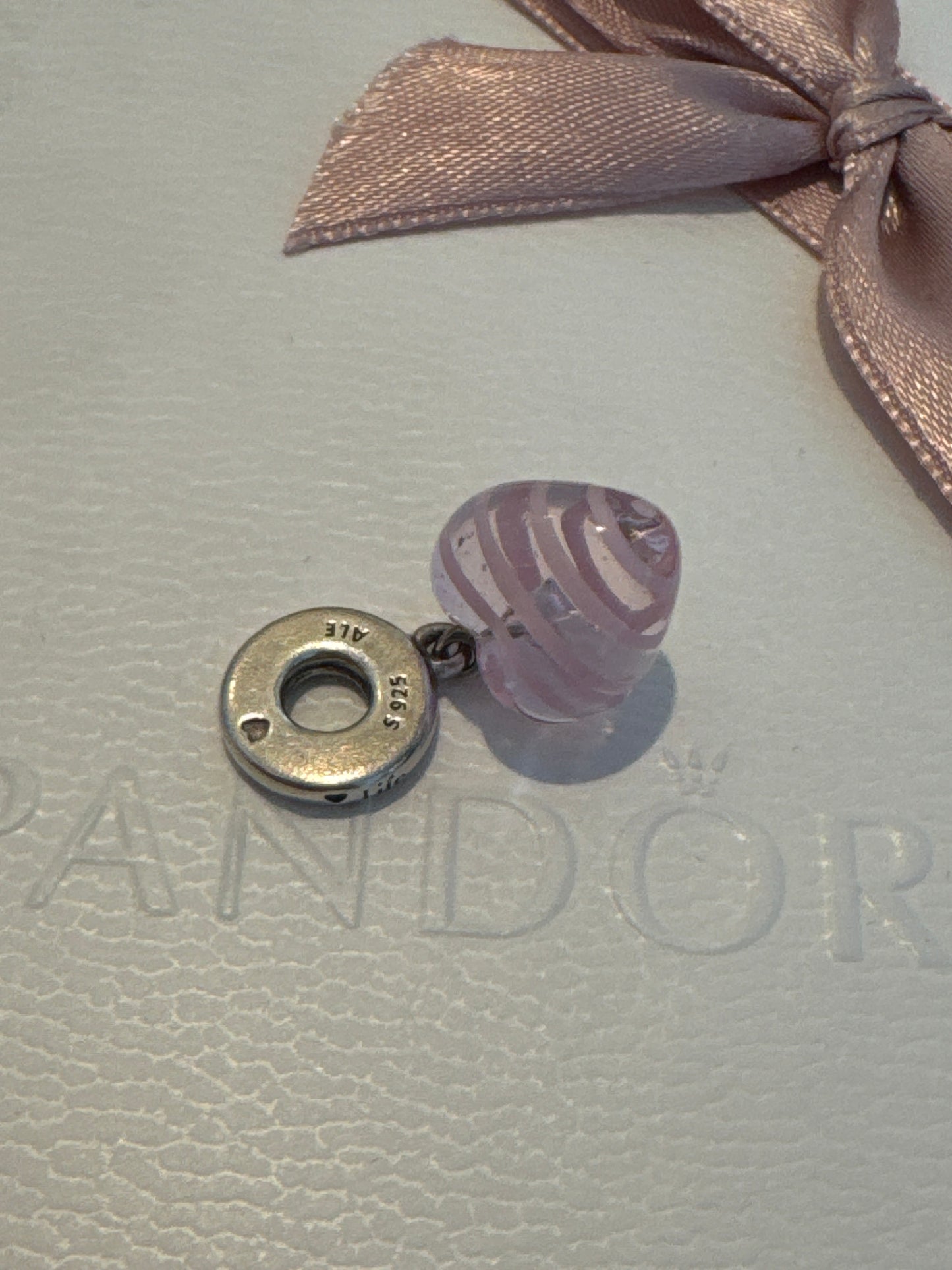 Genuine Pandora Pink Murano glass Heart Dangle Charm Love Life