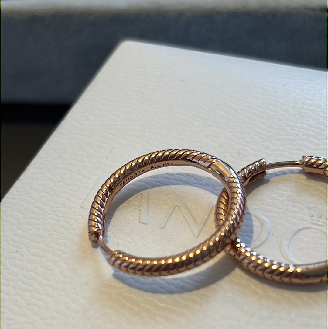 Genuine Pandora Large Rose Gold Snake Hoop Earrings