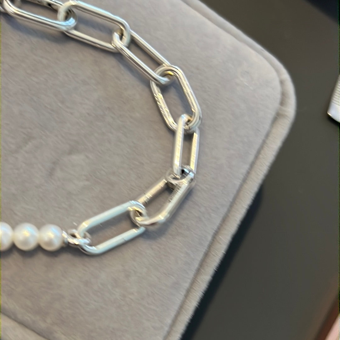 Genuine Pandora Me Treated Freshwater Cultured Pearl & Link Chain Bracelet 20cm