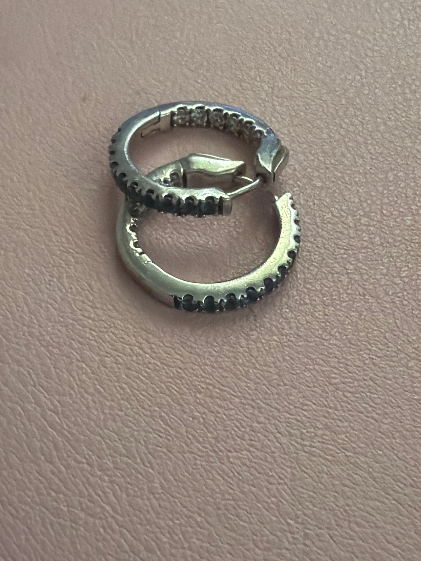 Sterling Silver Blue Pave CZ Hoop Earrings