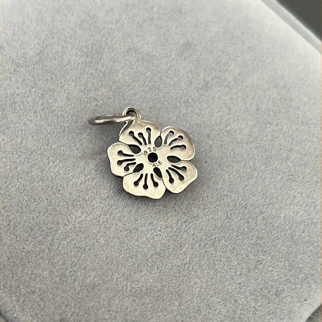 Genuine Pandora Rare Flower HTF Purple Stone Necklace Pendant Charm