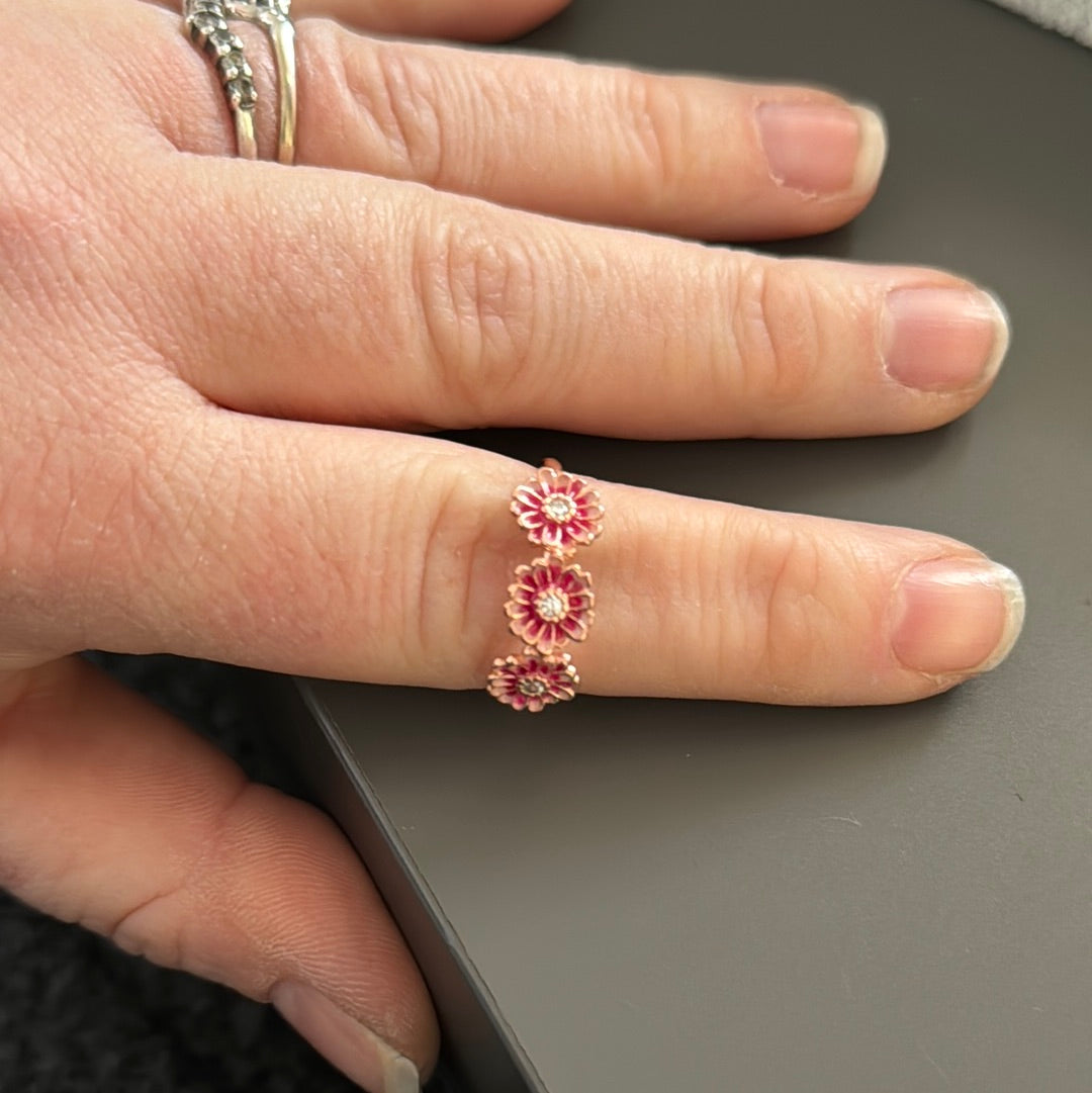 Genuine Pandora Rose Gold Pave Pink Trio Daisy Ring Size 56