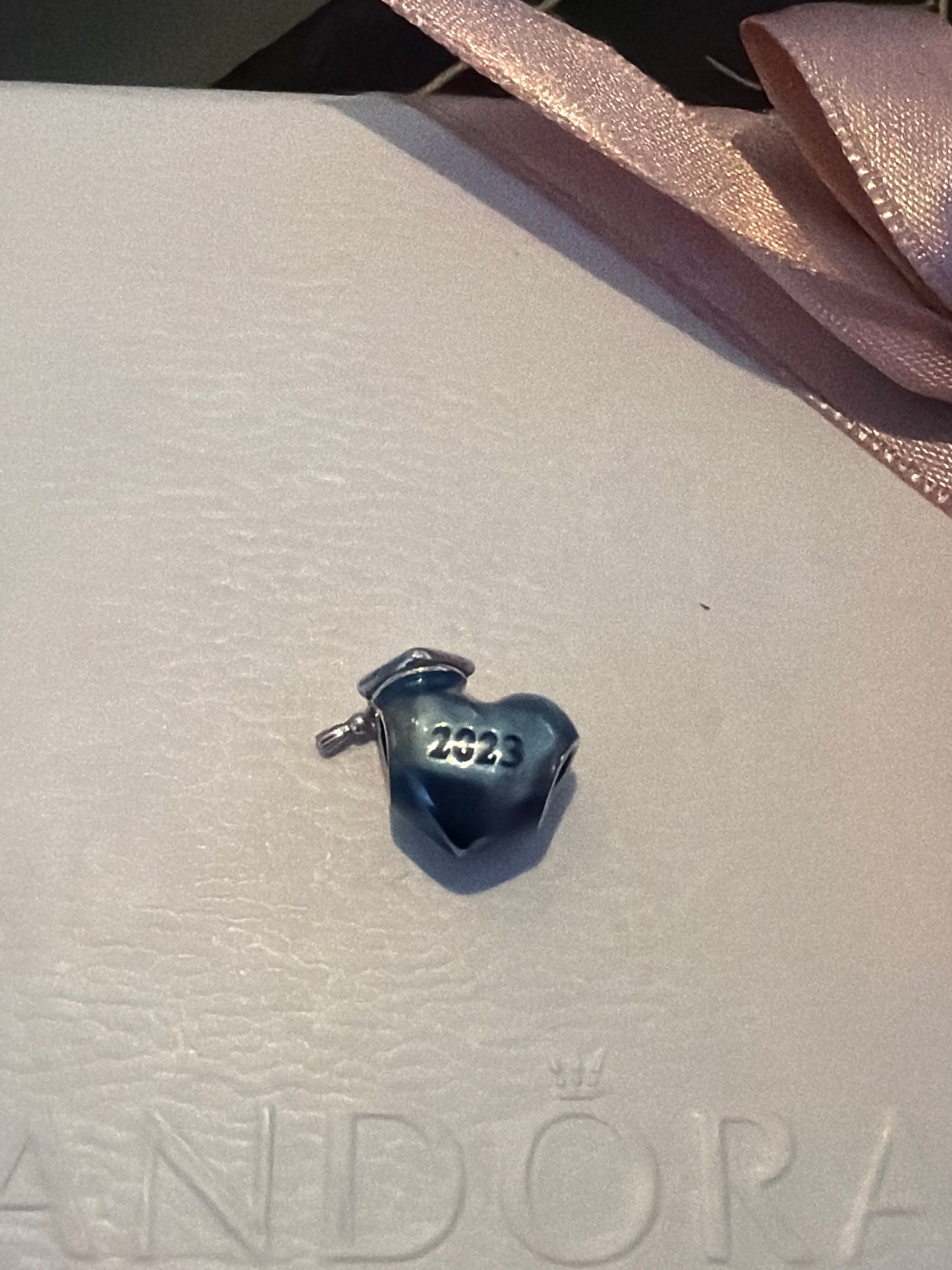 Genuine Pandora Graduation Heart 2023 Enamel Hat Charm