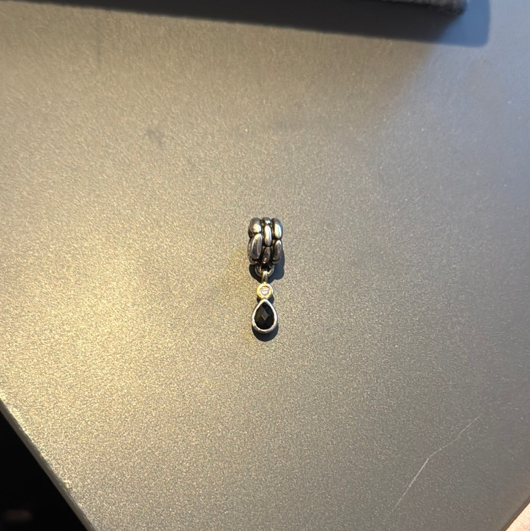 Genuine Pandora Two Tone Elegant Embrace Onyx Dangle Charm SUPER RARE